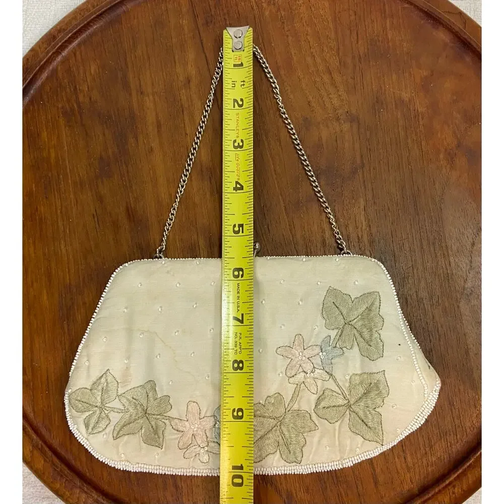 Vintage Embroidered Clutch Purse Seed Beads Made in Japan READ